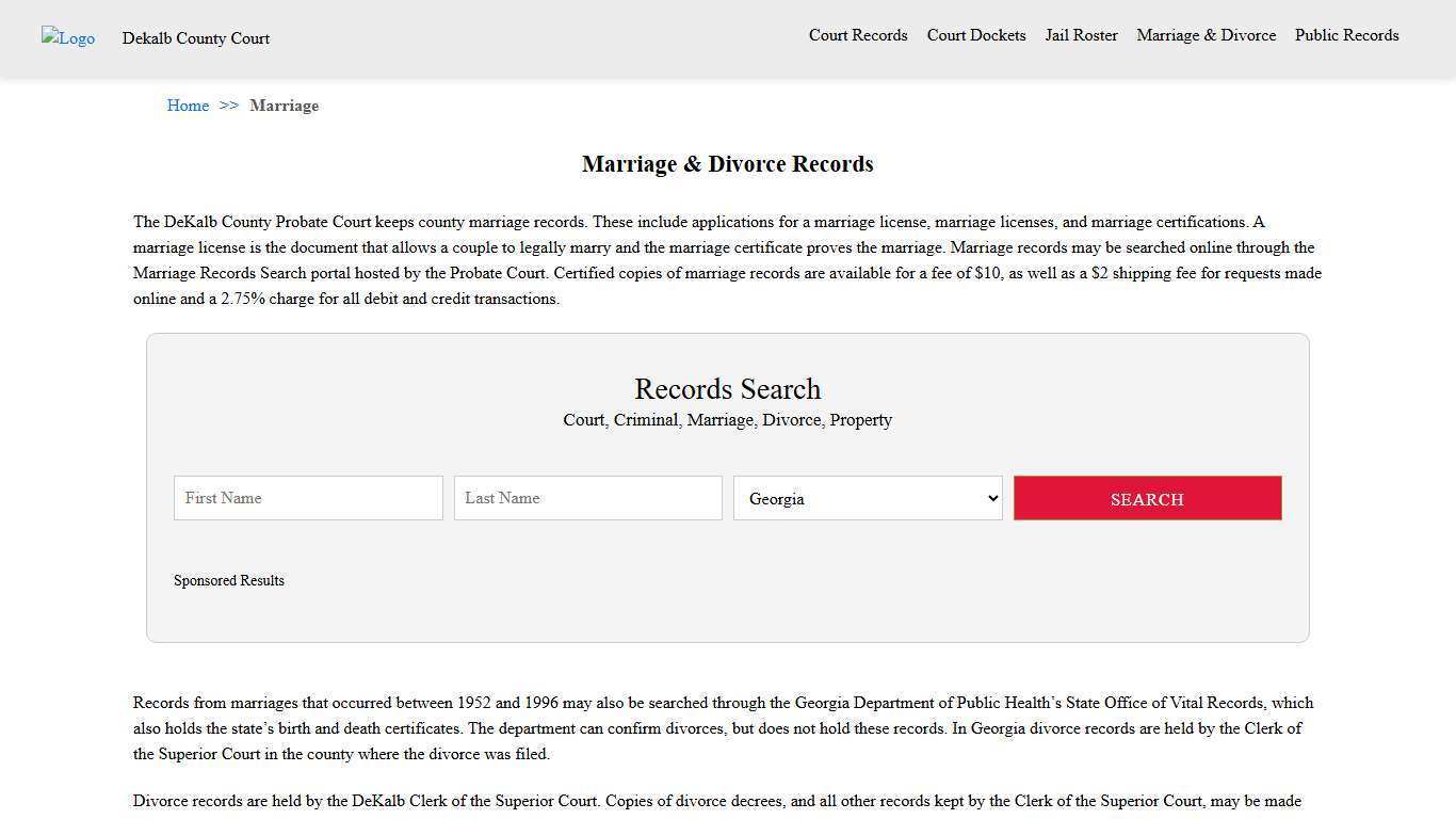 Marriage & Divorce Records | Dekalb County Court